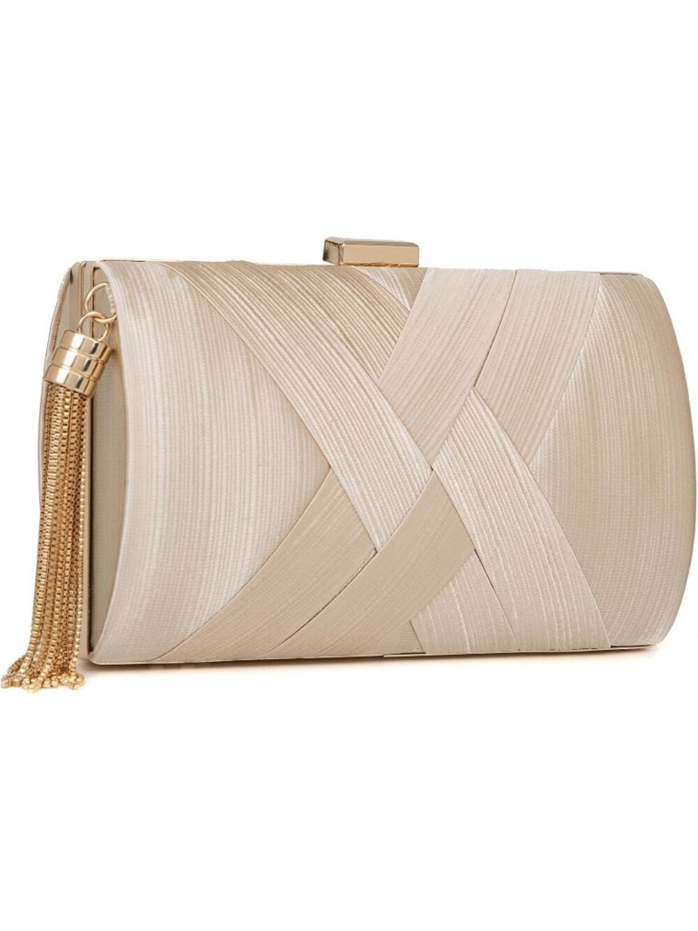 Women's Champagne Gold Formal Clutch Purse Wedding Evening Crossbody Bag